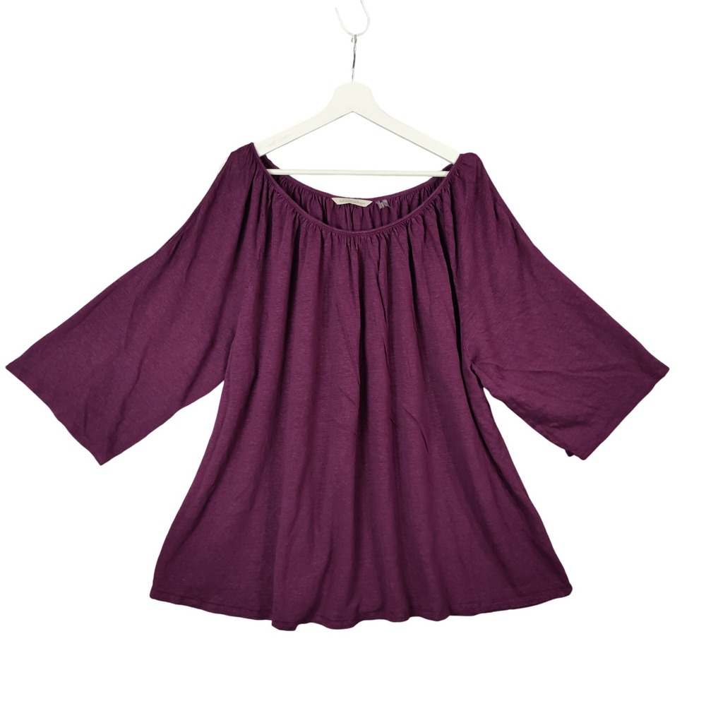 Soft Surroundings Linen Cold Shoulder Lagen Beach Top 3/4 Sleeve Purple Women 3X